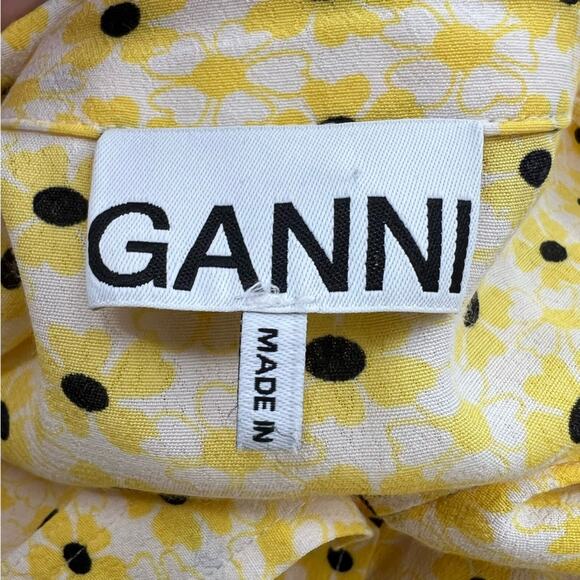 Ganni Floral Crêpe maxi Dress yellow sz 40 - Picture 5 of 8